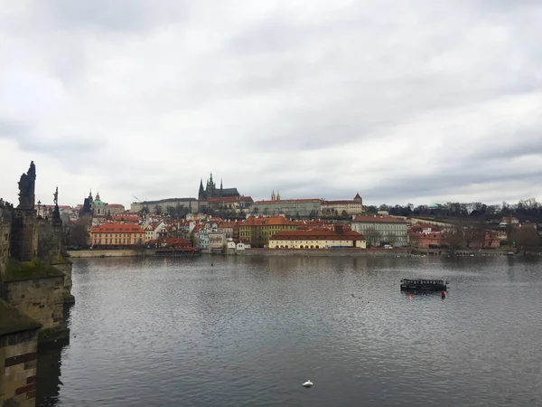 Paysage Urbain Rivière Vltava Pont Charles Vieille Ville Prague République — Photo