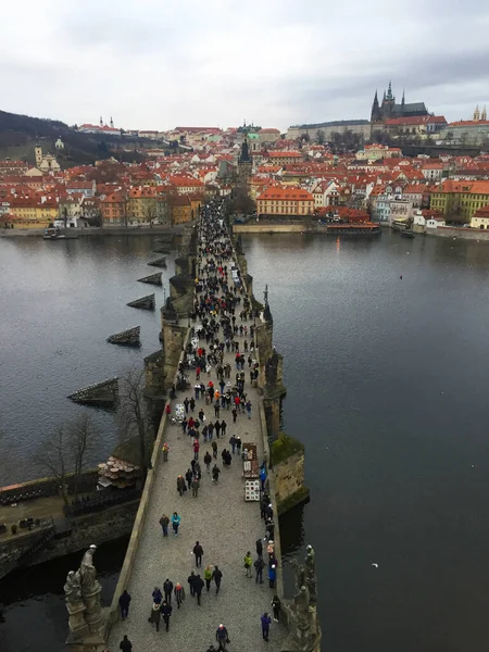 Paysage Urbain Rivière Vltava Pont Charles Vieille Ville Prague République — Photo