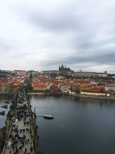 Paysage Urbain Rivière Vltava Pont Charles Vieille Ville Prague République — Photo