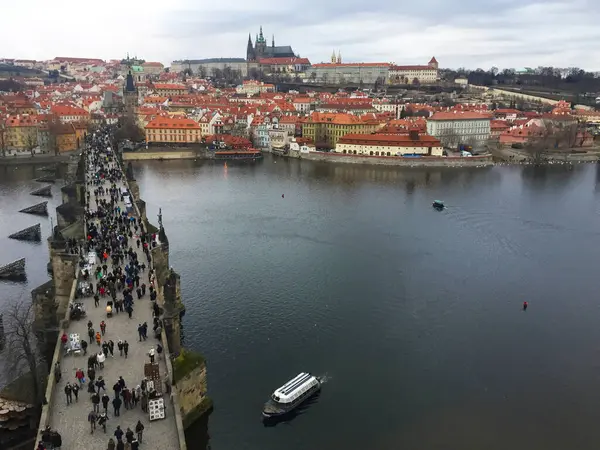 Paysage Urbain Rivière Vltava Pont Charles Vieille Ville Prague République — Photo