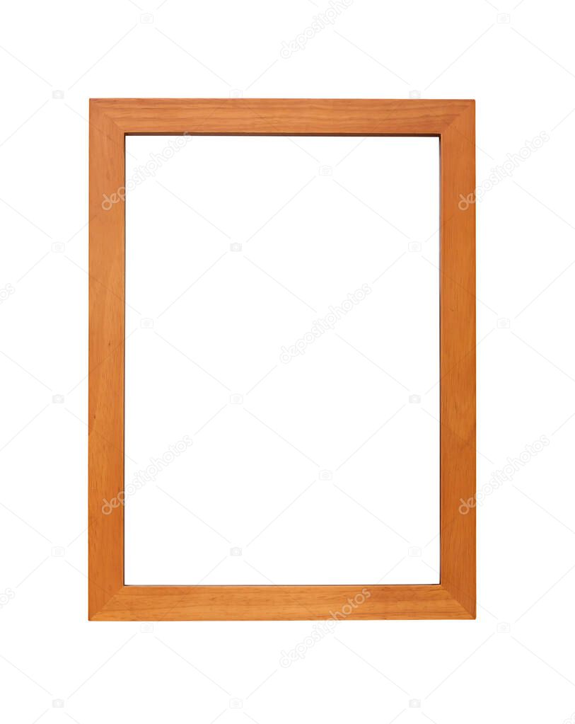 wooden photo frame background, isolated with path and over white background