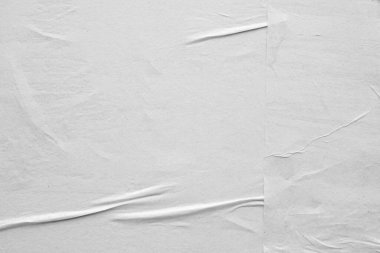 Boş beyaz buruşmuş ve buruşmuş kağıt poster dokusu arka planı