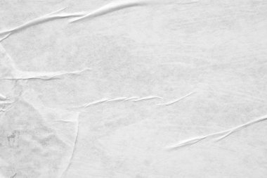 Boş beyaz buruşmuş ve buruşmuş kağıt poster dokusu arka planı