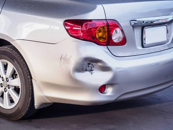 Car Has Dented Rear Bumper Damaged Accident — Stock Photo, Image