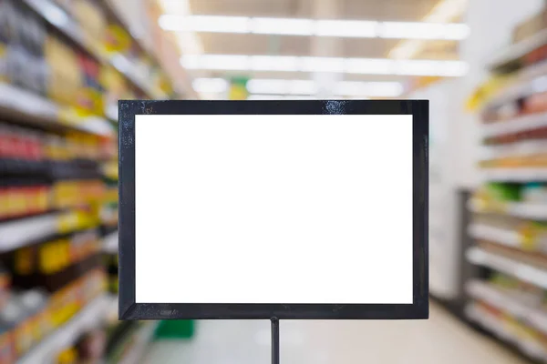 Blank Board Blur Supermarket Background — Stock Photo, Image