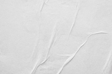 Boş beyaz buruşmuş ve buruşmuş kağıt poster dokusu arka planı