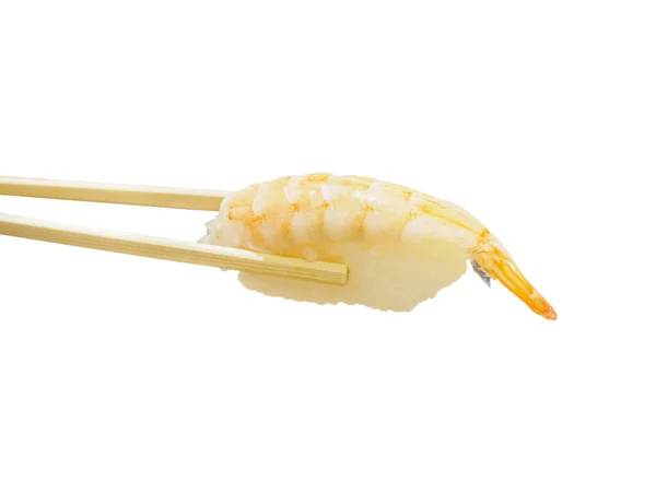 Prawn Sushi Chopstick Isolated White Background — Stock Photo, Image