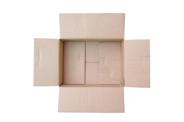 Otevřít Kartónovou Krabici Izolované Bílém Pozadí — Stock fotografie