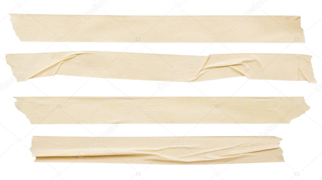 Yellow adhesive paper tape set collection isolated on white background