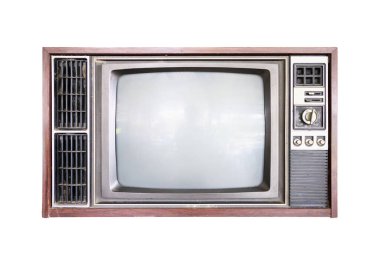 Beyaz arkaplanda izole edilmiş eski klasik retro televizyon