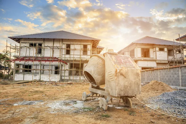 Cement Concrete Mixer Machine New House Building Construction Site — Stock Photo, Image