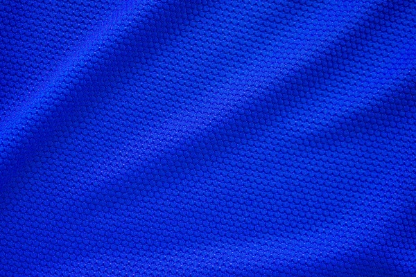 Blauw Voetbal Jersey Kleding Stof Textuur Sport Slijtage Achtergrond Close — Stockfoto