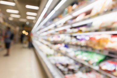 Soyut süpermarket arkaplanı bokeh ışığı ile bulanıklaştırılmış