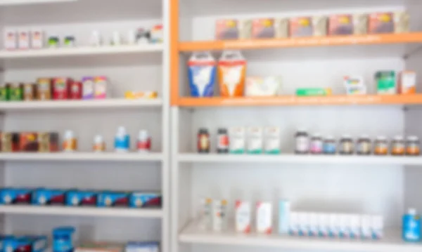 Apotheek Drogisterij Vervagen Abstracte Backbround Met Geneeskunde Voedingssupplement Gezondheidszorg Product — Stockfoto