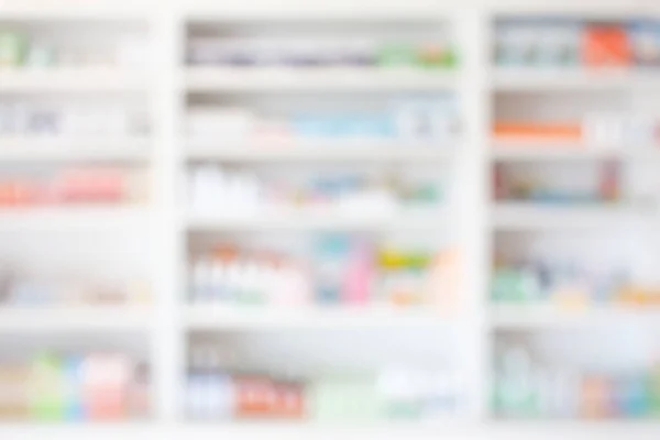Gyógyszertár Gyógyszertár Homályos Elvont Háttér Gyógyszer Egészségügyi Termék Polcokon — Stock Fotó