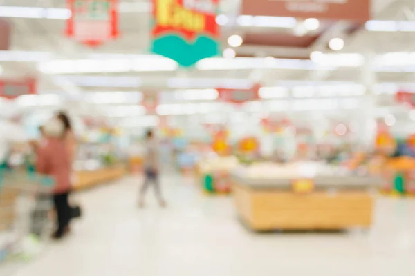 Résumé Intérieur Flou Supermarché Avec Des Fruits Légumes Frais Sur — Photo