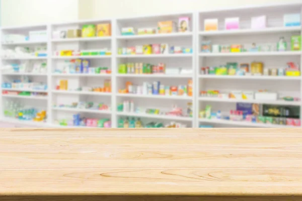 Аптечный Столик Аптеки Размытым Абстрактным Бэкбрундом Лекарствами Лекарствами Полках — стоковое фото