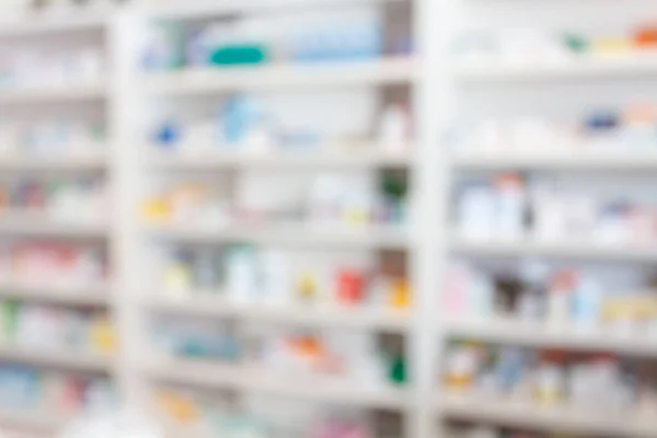 Apotheek Drogisterij Vervagen Abstracte Backbround Met Geneeskunde Gezondheidszorg Product Schappen — Stockfoto