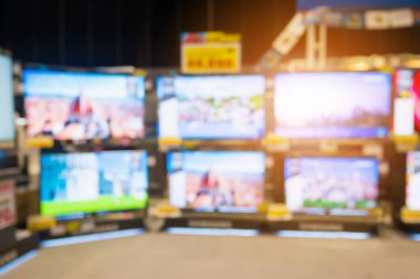 eletronik mağaza gösterisi Televizyon TV ve ev aletleri Bokeh light bulanık arkaplan