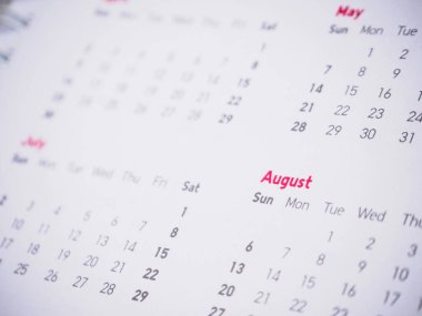 Takvimdeki aylar ve tarihler yeni yıl 2017