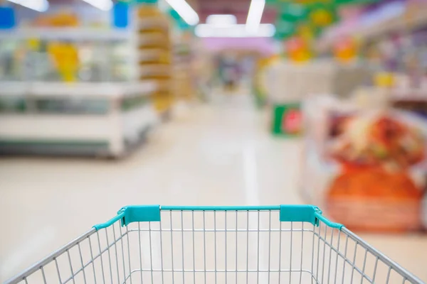 Carrito Compras Supermercado Con Fondo Desenfocado Abstracto Borroso —  Fotos de Stock