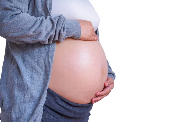 Zwangere Vrouw Geïsoleerd Witte Achtergrond — Stockfoto