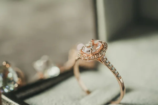 Luxe Diamanten Ring Juwelendoos Vintage Stijl — Stockfoto