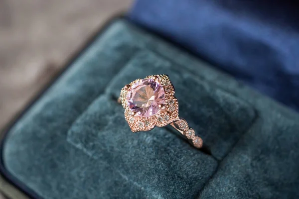 luxury vintage pink diamond ring in jewelry gift box