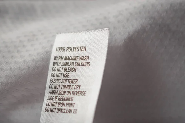 Tissu Polyester Étiquette Vêtements Avec Instructions Blanchisserie — Photo