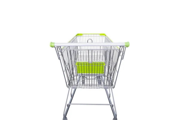 Green Shopping Cart Isolated White Background Clipping Path — Stock Photo, Image