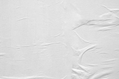 Boş beyaz buruşmuş ve buruşmuş kağıt poster dokusu arka planı