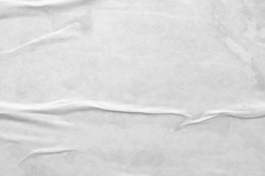 Boş beyaz buruşmuş ve buruşmuş kağıt poster dokusu arka planı