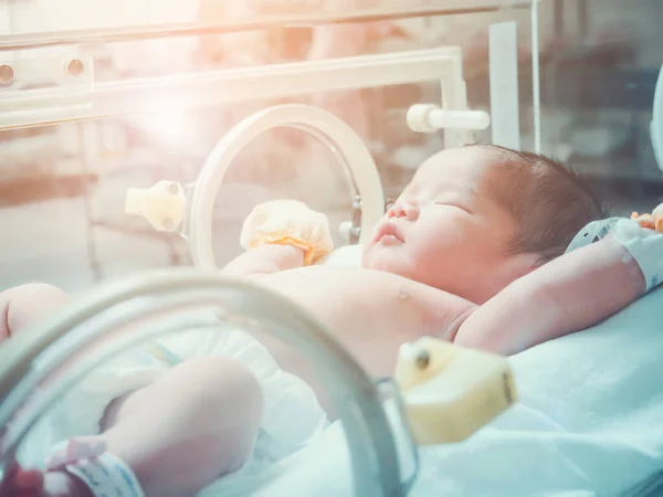 Novorozené Dítě Dívka Uvnitř Inkubátoru Nemocnici Porodnice — Stock fotografie