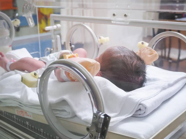 Menina Recém Nascida Dentro Incubadora Sala Pós Parto Hospital — Fotografia de Stock