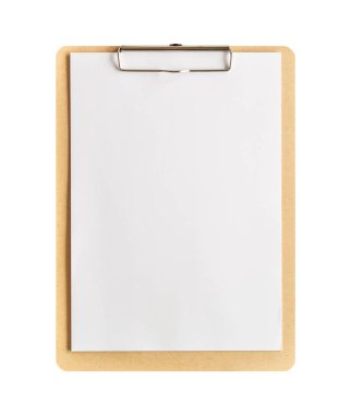 Beyaz arkaplanda kırpma yolu ile izole edilmiş boş kağıt ile pano