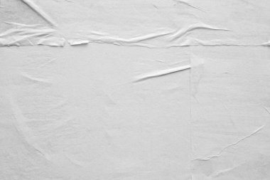 Boş beyaz buruşmuş ve buruşmuş kağıt poster dokusu arka planı