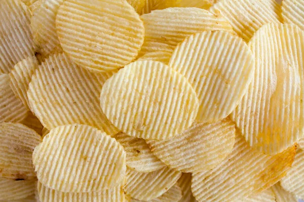 Potatis Chips Bakgrund Närbild — Stockfoto