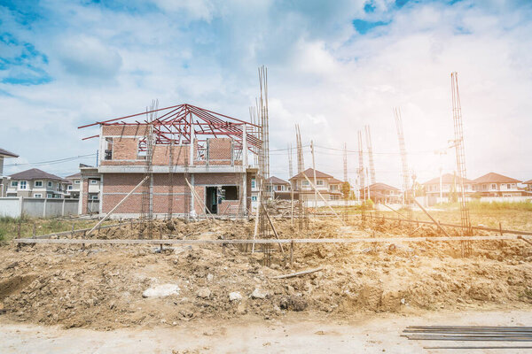 New House construction in building site