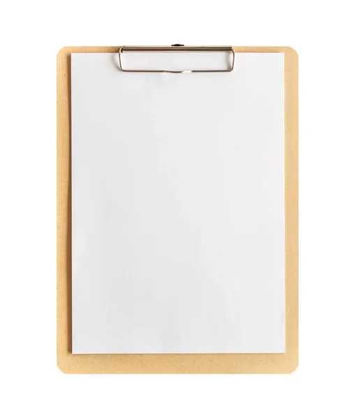 Klembord Met Blanco Papier Geïsoleerd Witte Achtergrond Met Clipping Pad — Stockfoto