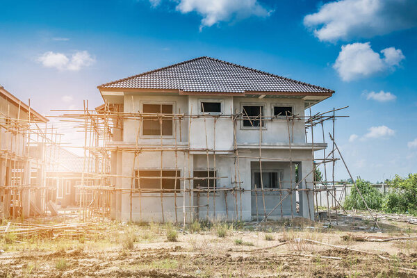 construction residential new house in progress at building site