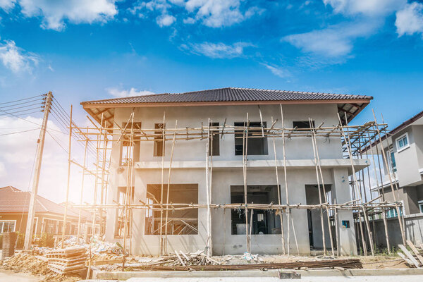 construction residential new house in progress at building site