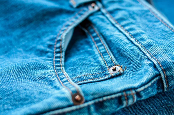 Blå Jeans Ficka Närbild — Stockfoto