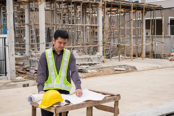 Young Business Man Professional Engineer Worker House Building Construction Site — Stock Photo, Image