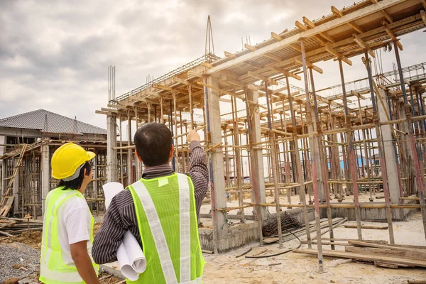 Hombre Negocios Asiático Gerente Construcción Trabajador Ingeniería Casco Protección Tienen — Foto de Stock