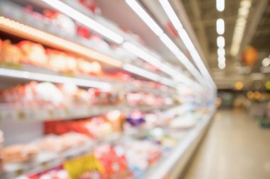 Soyut süpermarket arkaplanı bokeh ışığı ile bulanıklaştırılmış