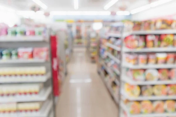 Absztrakt Elmosódott Szupermarket Kényelmi Áruház Folyosó Termék Polcok Belső Disocused — Stock Fotó