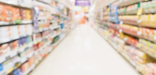 Abstract Blur Supermarket Discount Store Aisle Product Shelves Interior Defocused — Stock Photo, Image