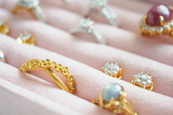 Gold Silver Diamond Gemstone Ring Earrings Luxury Jewelry Box — Stock Photo, Image