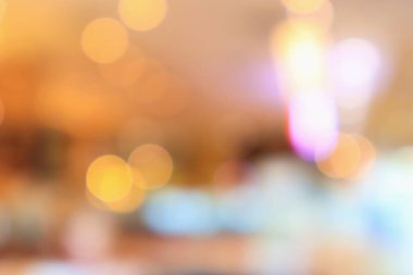 Bokeh ışıkları odaklı bulanık kafeterya restoranı.