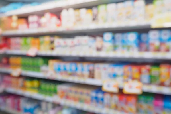 blur refrigerator of food milk and dairy products shelves in supermarket convenience store for background